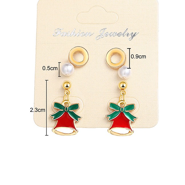 LRC Anting Tusuk Fashion Gold Pearl Christmas Bell Stud Earrings 2 Pairs D16220