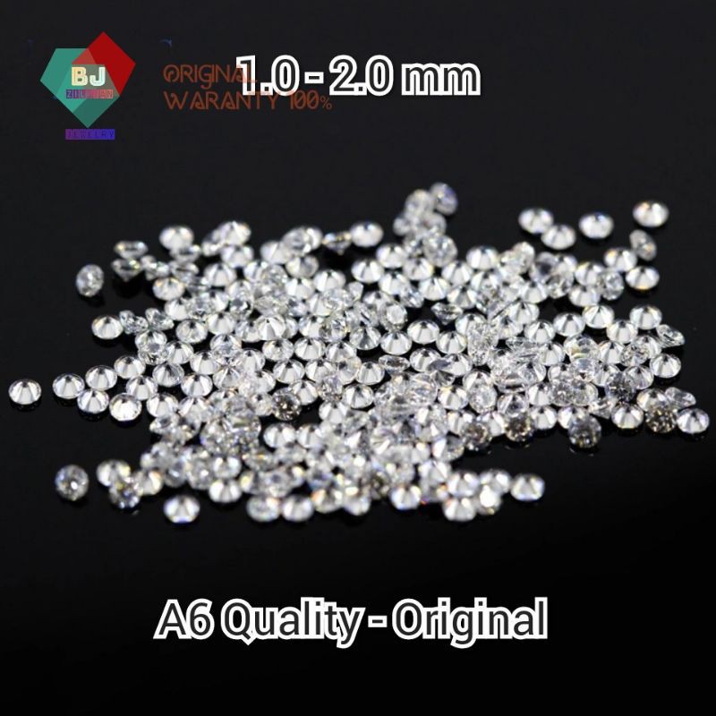 A6 Quality Permata Cubic Zirconia Round White D Color 1 - 2 Mm 100 butir