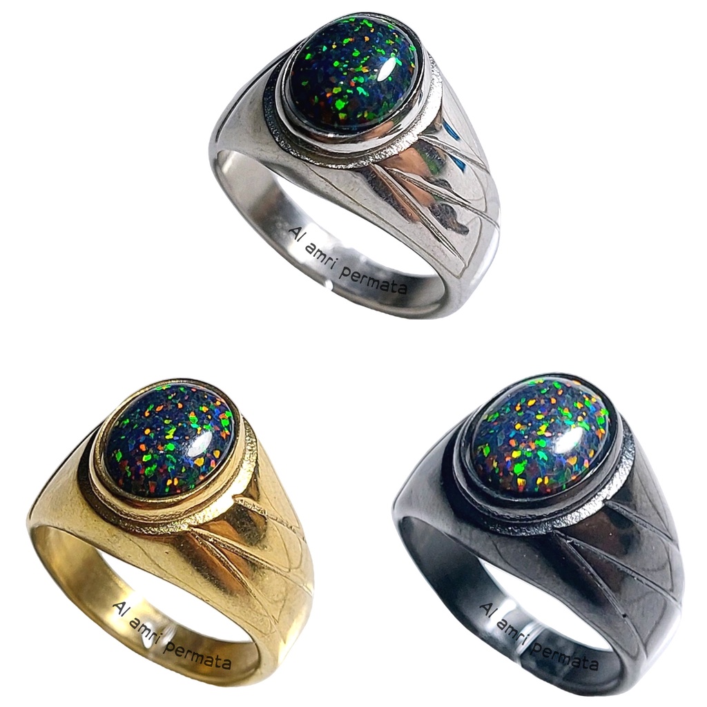 Batu cincin black opal / Cincin black opal kalimaya super multicolor / Black opal kalimaya / Cincin 
