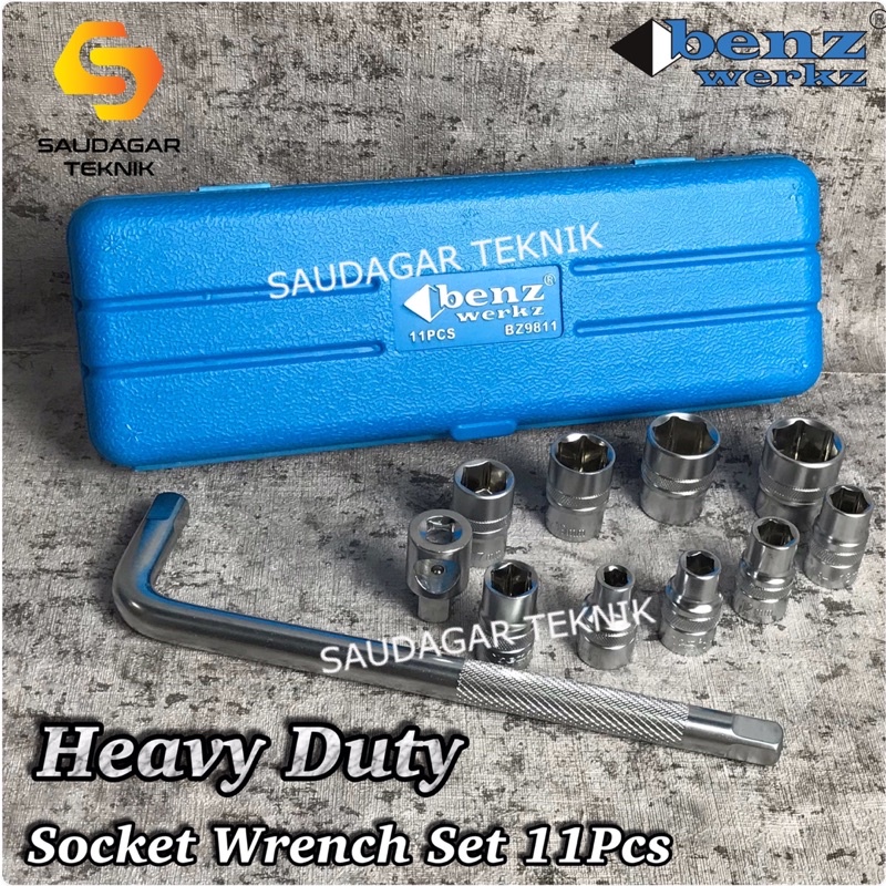 Kunci Sok Set 11 Pcs 1/2&quot; 6PT Benz Shock Sock Set Socket Wrench Set 1/2 Inch 6 PT