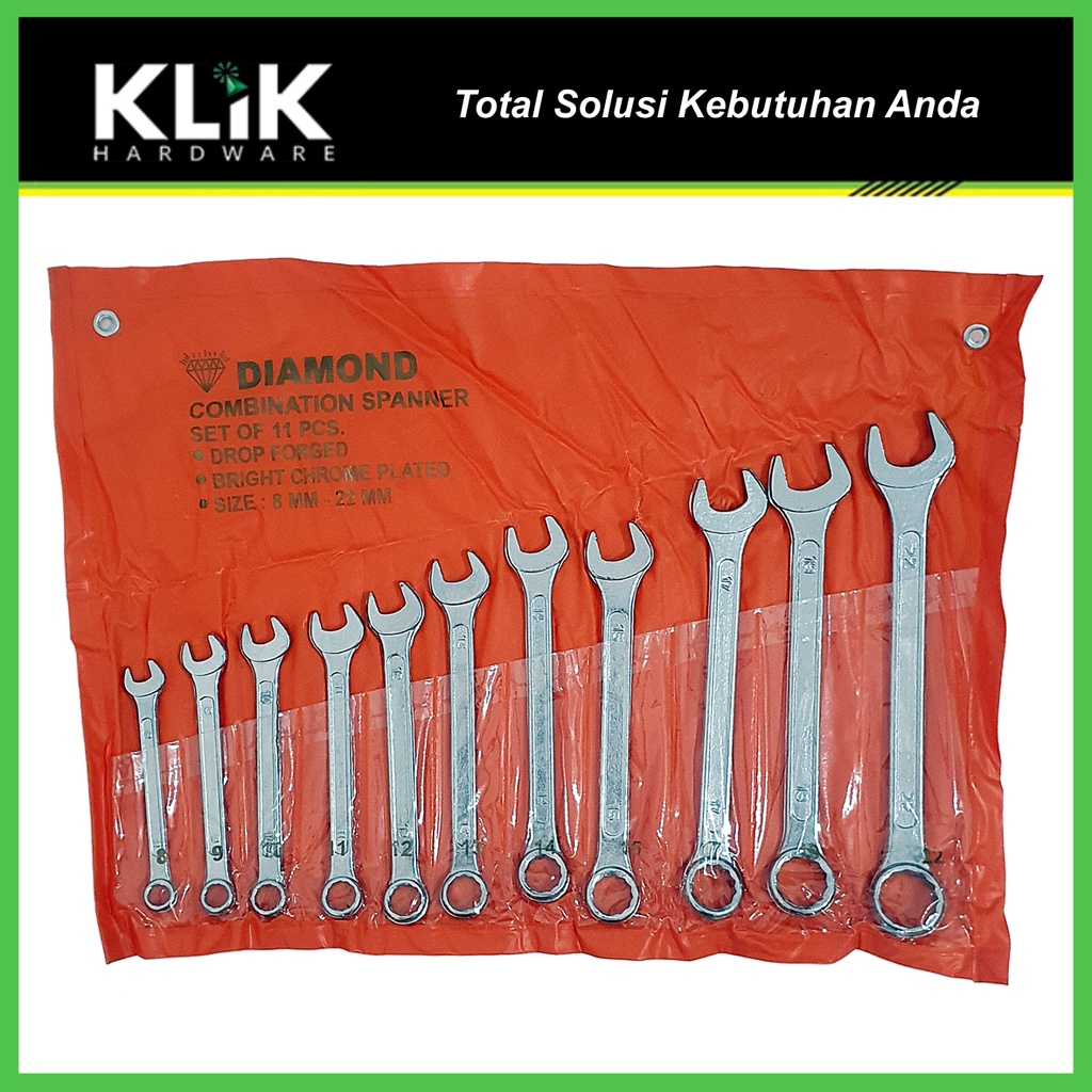 Diamond Kunci Ring Pas Set 11 Pcs Ukuran 8 - 22 8 - 24 mm Pilih Ukuran Combination Wrench