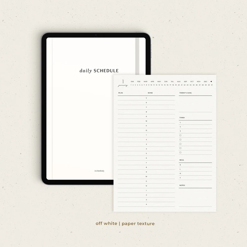 Digital Journal &amp; Planner - Time Blocking Daily Hourly To Do List &amp; Schedule for for Goodnotes, Notability, Xodo, (Full Page Hyperlinked)