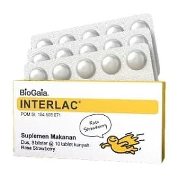 Interlac tablet kunyah 30 Rasa Strawberry Interlac 30 Pcs