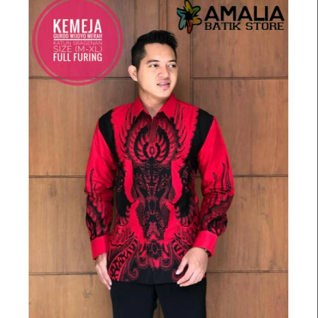 GURDO WIJOYO MERAH.Kemeja Batik Pria modern