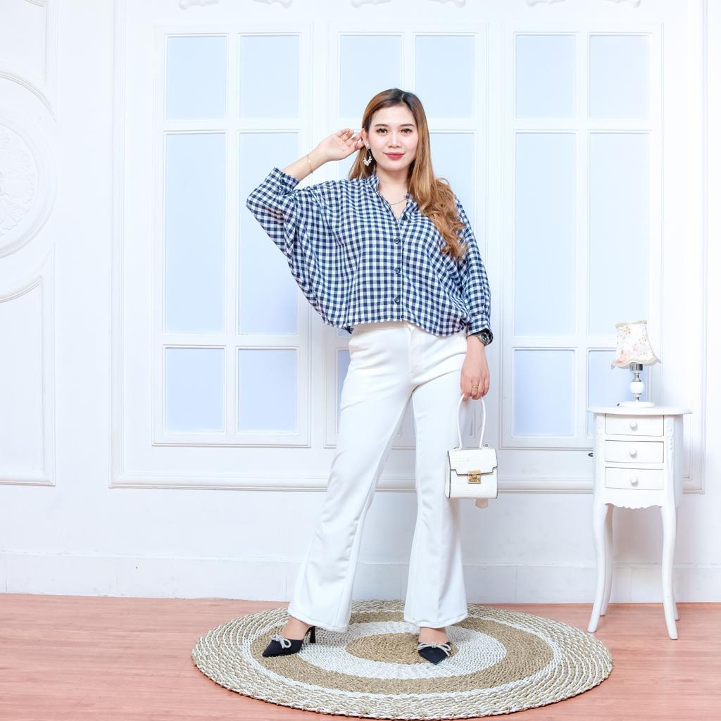 JENNIE BATWING OVERSIZE CROP GRIDY SEMIWOOL FLANEL,, KEMEJA BATWING OVERSIZE,,KEMEJA TAMARA BATWING