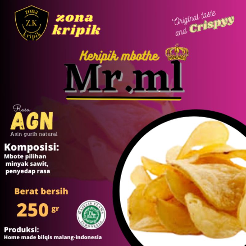 

camilan keripik mbote mr.mi rasa AGN(asin, gurih, natural) 250gr