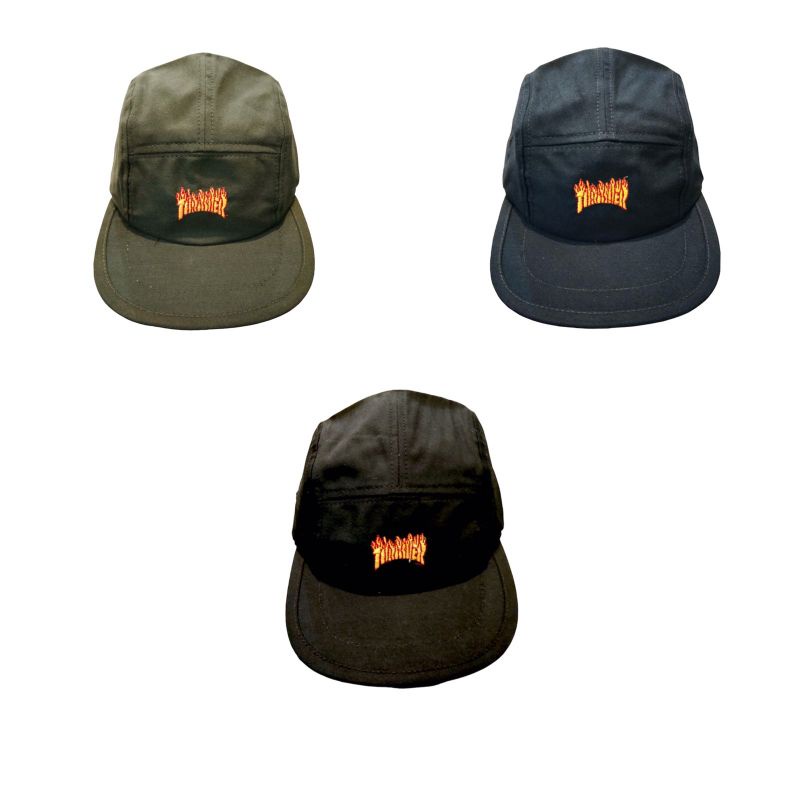 Topi cap 5panel Thrasher.bordir logo good quality premium distro.topi five panel thrasher