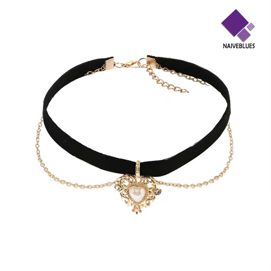 Kalung Choker Liontin Hati Mutiara Imitasi Gaya Gothic Untuk Wanita