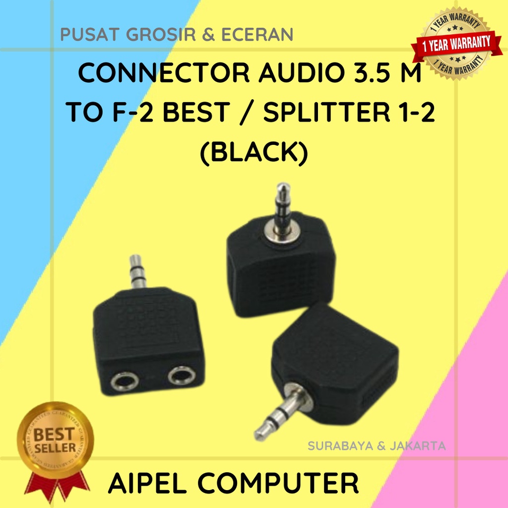 A3MF2 | CONNECTOR AUDIO 3.5 MALE TO FEMALE-2 BEST / SPLITTER 1-2 (BLACK)