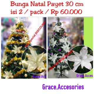  Dekorasi  ornamen bunga natal  besar  30 cm pernak pernik 