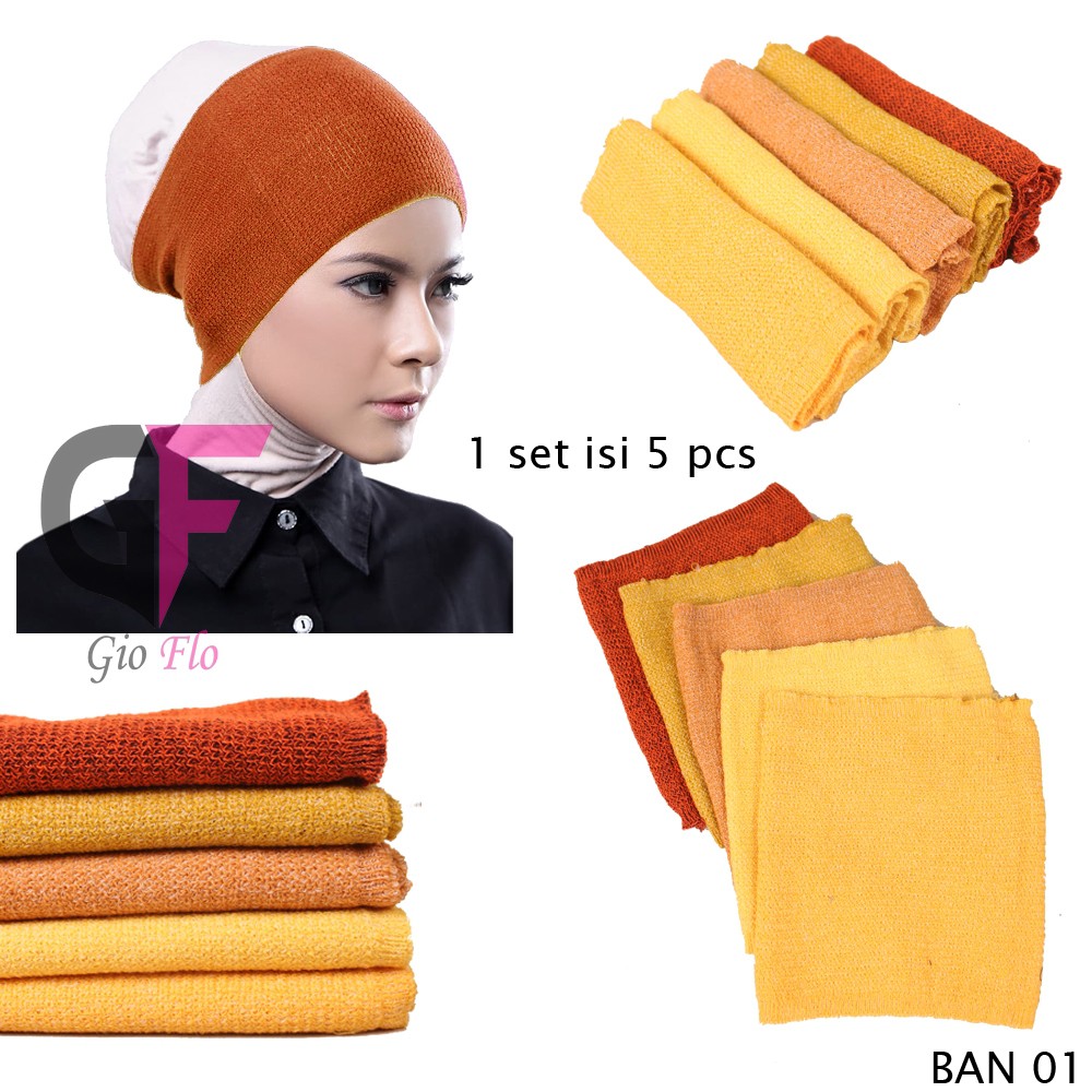 GIOFLO Aksesosoris Muslimah Bandana Rajut Isi 5 Pcs Rajut Multi Color / BAN 01