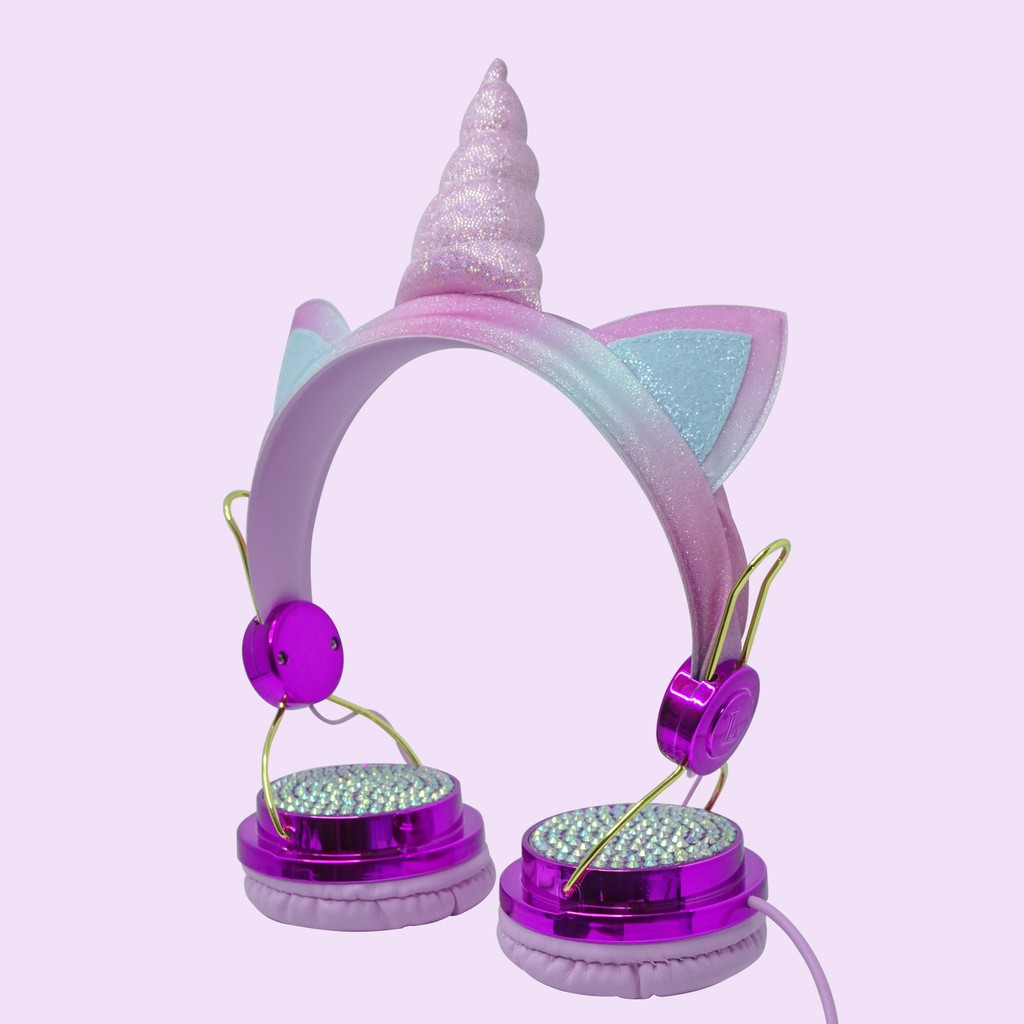 Headset/Headphone Bando Karakter Motif Unicorn Diamond Import Glitter Plus Mic