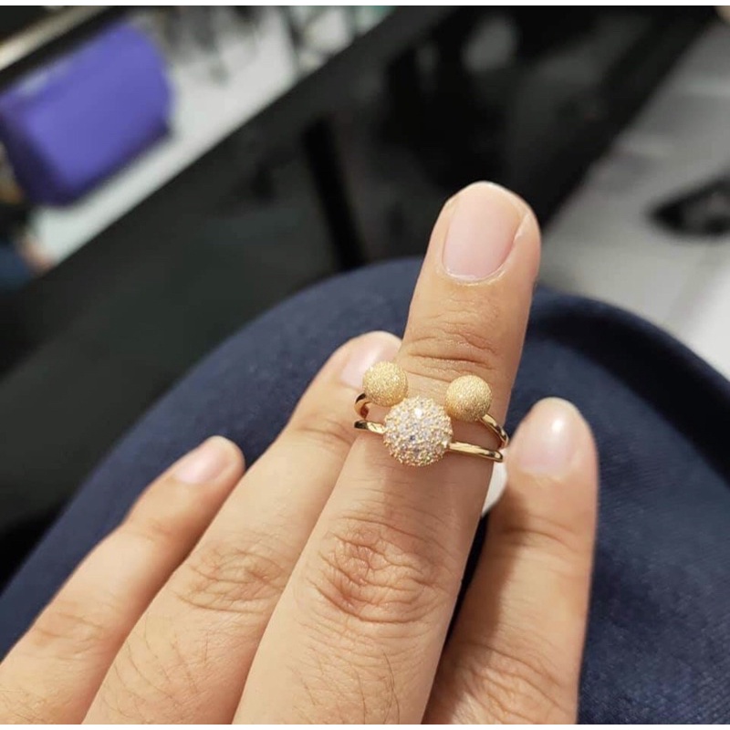 Cincin wanita kadar 375 emas asli variasi bola pasir