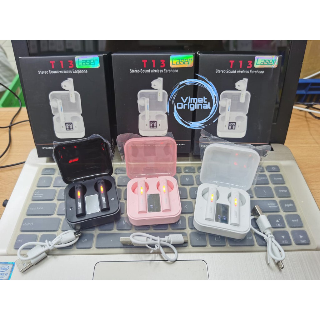 Earphone Bluetooth Tws T-13 Laser / Tws Original Laser Full Bass V5.0