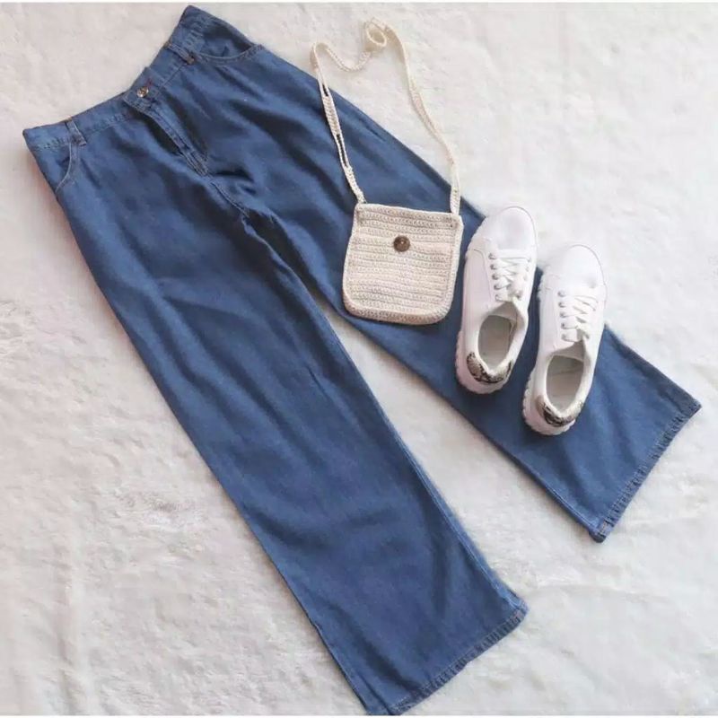 Celana kulot jeans wanita putih jins denim highwaist murah cewek cewe cullote Lepis cutbray levis-KULOT kolor Medium