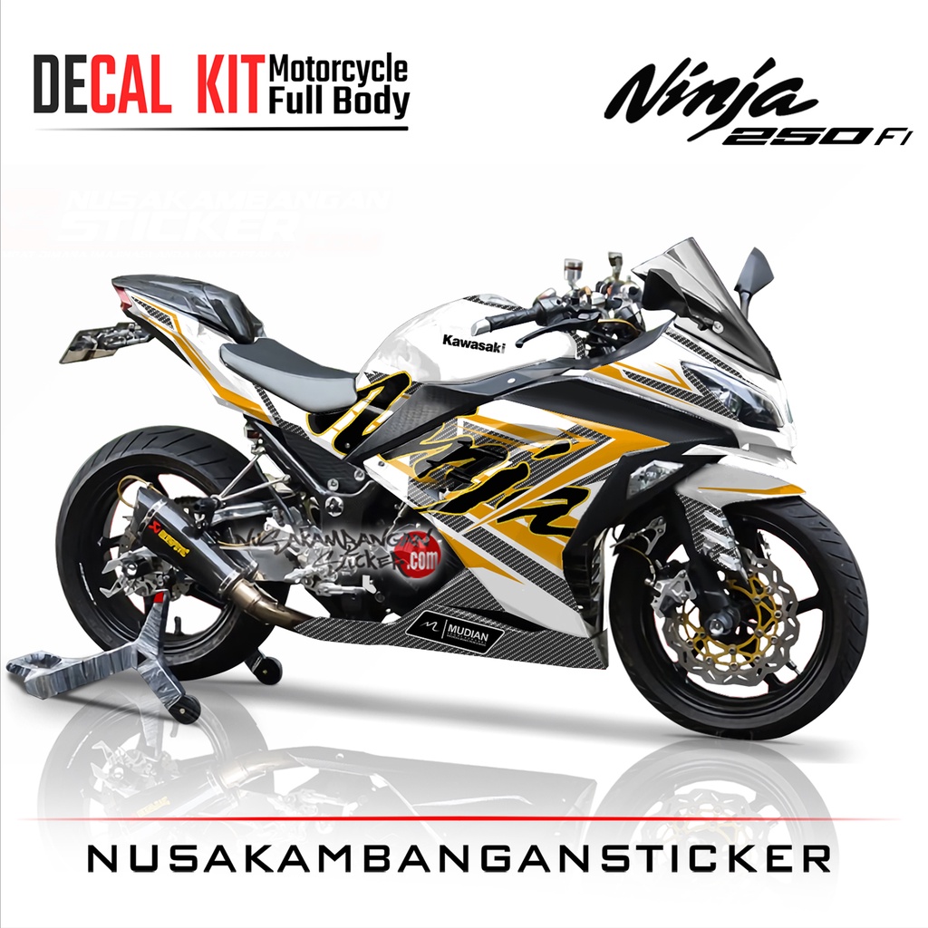 Stiker Decal Motor Kawasaki Ninja 250 fi Full Body Putih Carbon Grafis Racing Team Sticker Variasi C