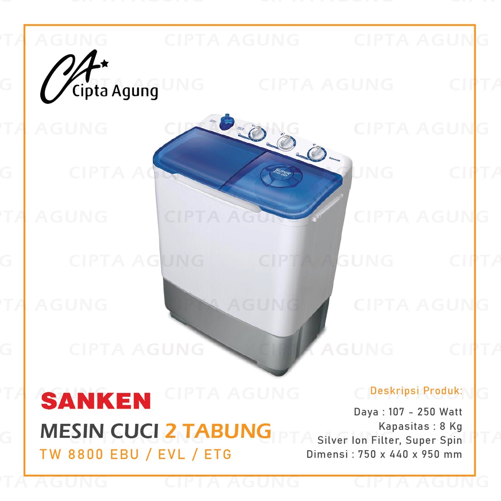 SANKEN MESIN CUCI TW-9220  TW 9220 BU VL TRANSFARAN BLUE VIOLET BIRU UNGGU TW9220BU TW9220VL TW9200 
