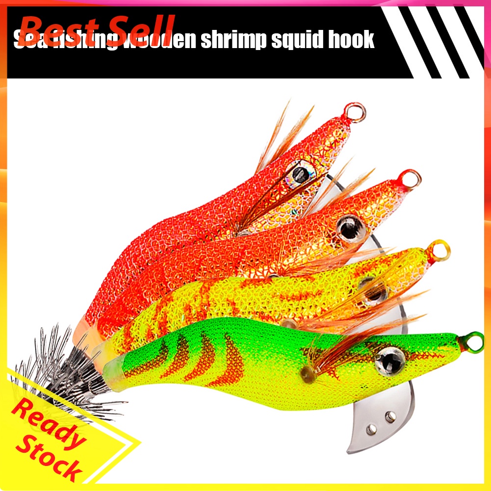 Squid Bait Wood Shrimp Jig Hook Fishing Octopus Cuttlefish Artificial Lure