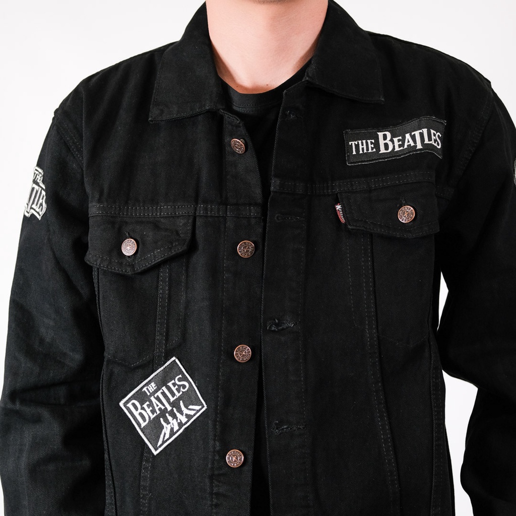 JAKET JEANS DENIM BLACK SANDWASH PATCH - THE BEATLES