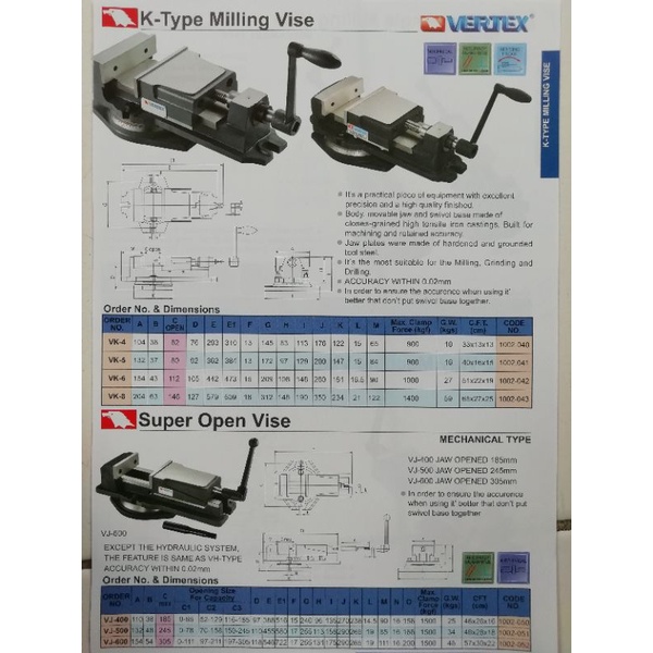 vertex super open vise vj-600