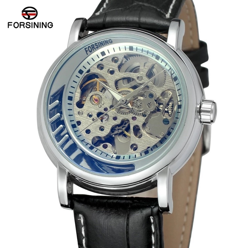 Jam Tangan Bulan Sabit Otomatis Mekanik Forsining Luxury Classic Silver Black