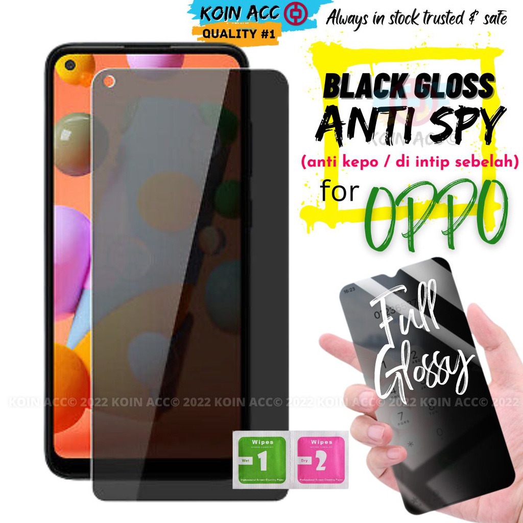 [ ANTI SPY BLACK ] TEMPERED GLASS OPPO RENO 5/5f/6/7/8/A9/A5 2020/A53/A54/A55/A74 5G/A92/A52/A3s/A31/A12/A15/A58/A15s/A16/A16k/A5s/F7/F9 pro/F5 - full privacy hitam anti kepo intip gelap dari samping