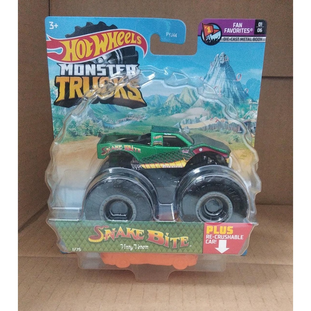 BEST SELLER | Diecast Hot Wheels Monster Trucks SNAKE BITE VINNY VENOM Green Hijau M21 Skala 64 Jam Mobil Mainan Anak HW Hotwheels