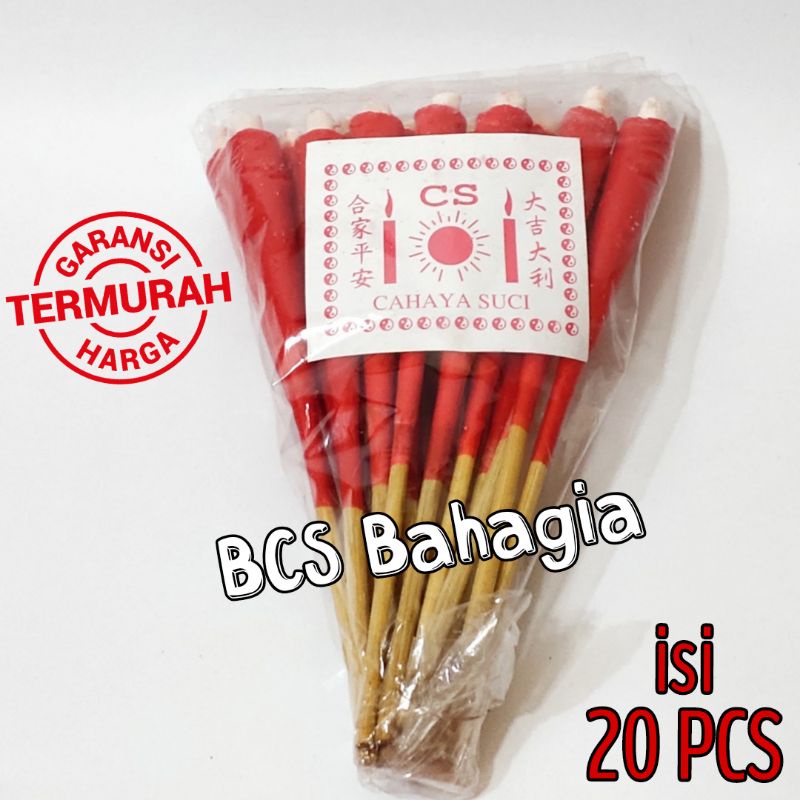 Lilin Merah Tusuk Bambu Joss Candle / Lilin Tusuk Sate Isi 20 Pcs