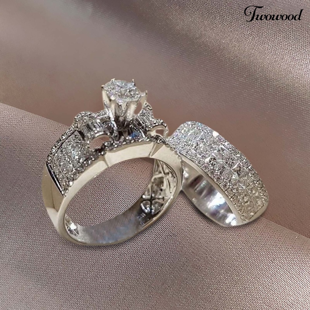 2pcs / Set Cincin Berlian Imitasi Bahan Alloy Untuk Pasangan