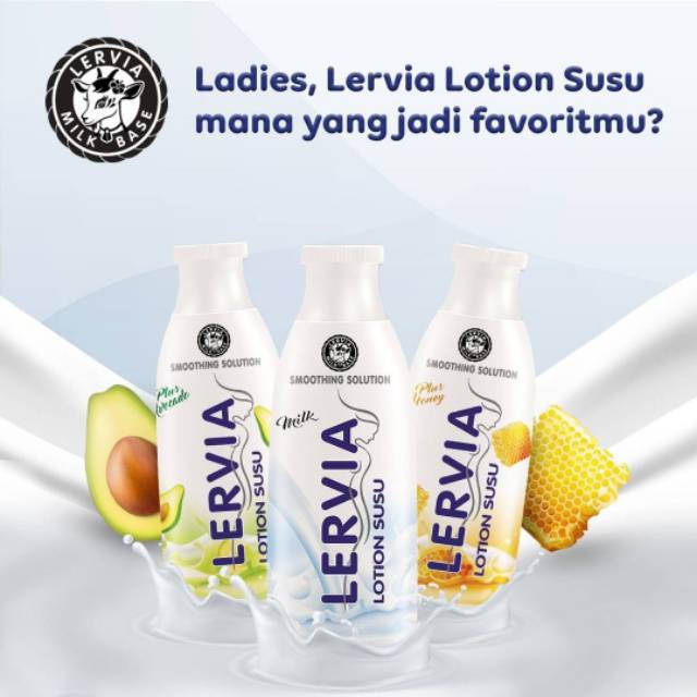 TERLARIS!! Perawatan Tubuh Kecantikan Wanita Lervia Hand Body Lotion Susu Plus Avocado Botol 200ml