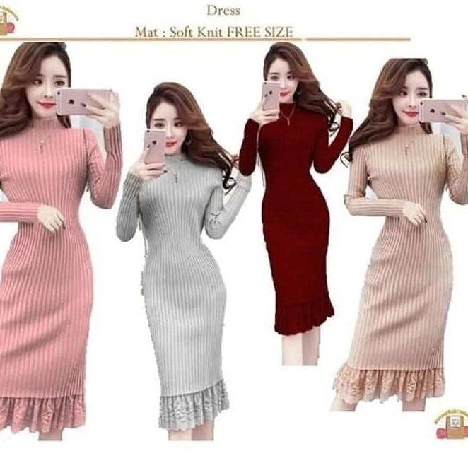 DLN Dress Wanita Rajut Halus Suzy Dres Brukat Terkini.