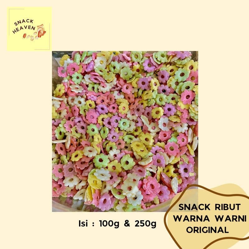 

SNACK CEMILAN RIBUT WARNA WARNI MANIS ORIGINAL 100g