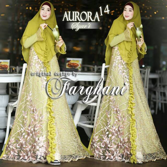 Gamis Syari Brokat Tille Aurora 14 Ori Branded by Farghani READY