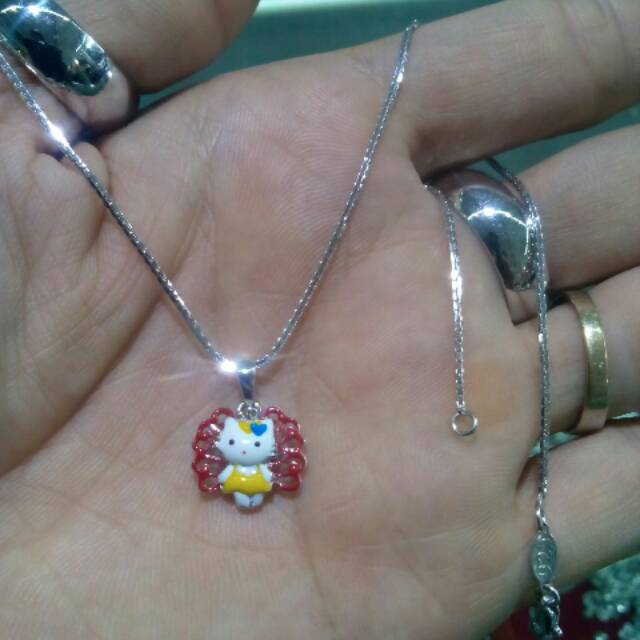 Perhiasan Kalung Perak925 Liontin Hellokitty Kalung Silver Asli Lapis Mas Putih Kalung Anak
