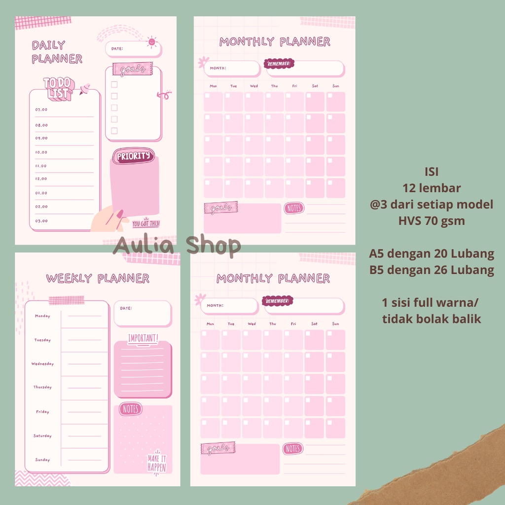 

12 Lembar Isi Binder A5 dan B5 Budget Planner