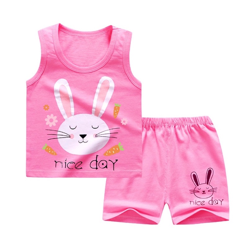 SETELAN ANAK CEWEK SINGLET KARAKTER CAT,RABBIT,BURUNG OWL,BINATANG,HEWAN,KARTUN SIZE 6 BULAN - 3 TAHUN