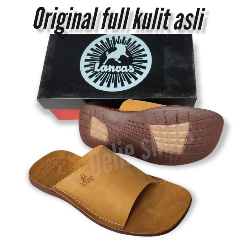 Sandal Slop Pria Kulit Asli Original Lancas/sandal slide pria casual terbaru