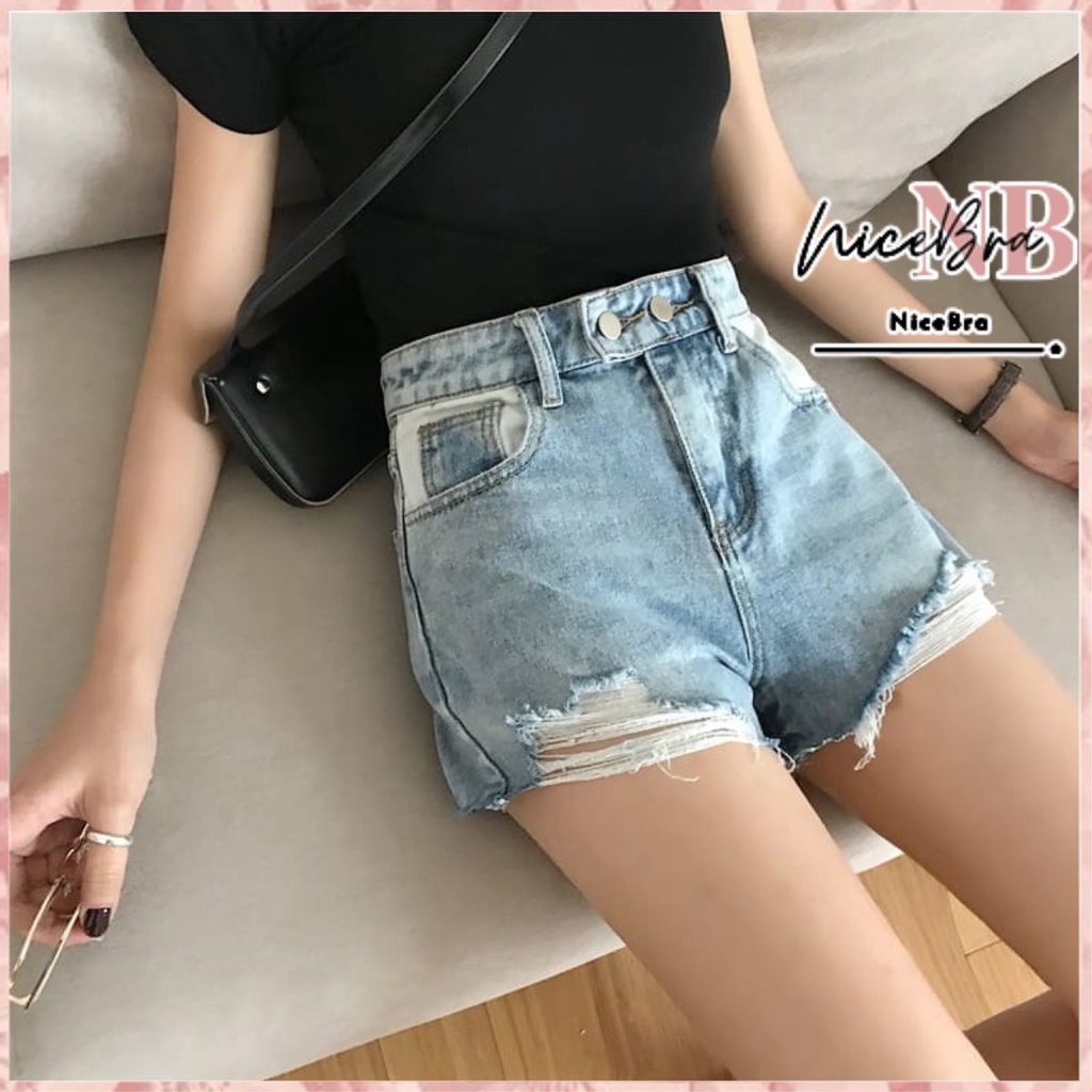 Nicebra Celana Pendek Jeans Wanita Sobek Hotpants Jeans Ripped 4069