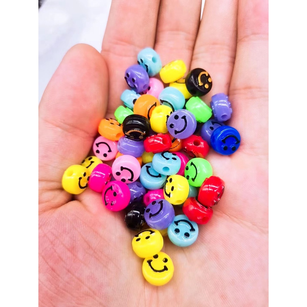 50pcs Manikmanik Spacer Longgar Motif Smiley Face Bahan Akrilik Ukuran 10mm