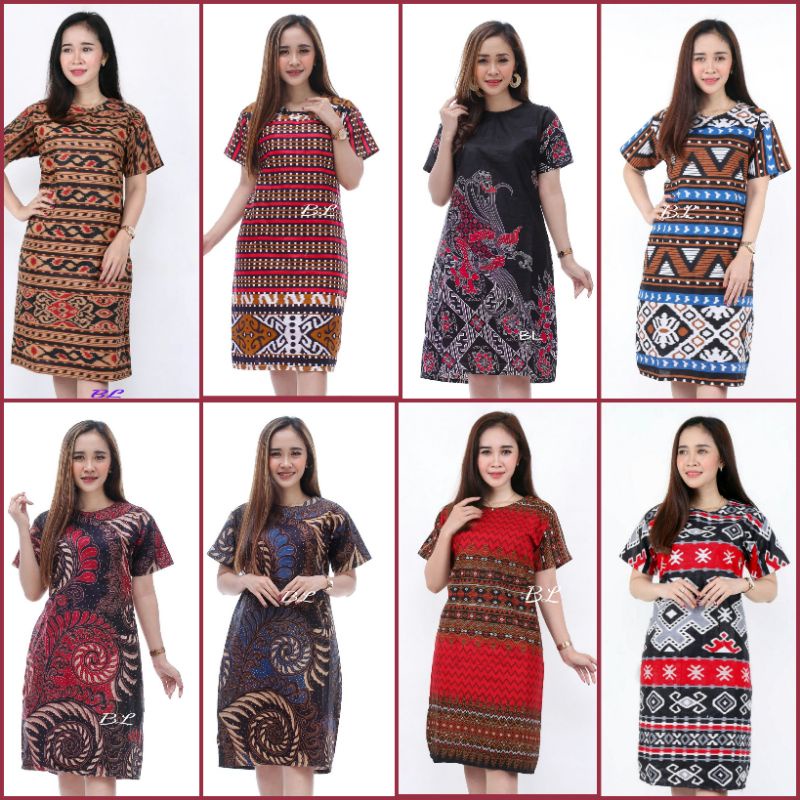 DRESS BATIK LENGAN PENDEK ANEKA MOTIF 0150 | DRESS NATAL WANITA | PAKAIAN