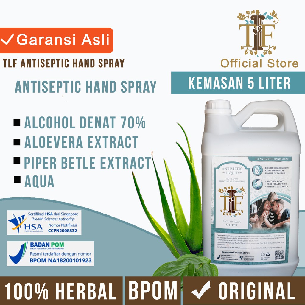 Hand Sanitizer Antiseptik 5 Liter TLF BPOM / Hand Sanitizer Liquid /Antiseptik Cair Alkohol Denat 70% TLF Hand Sanitizer Cair