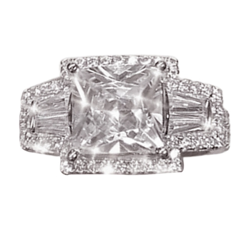 Fancyqube Cincin Kawin / Tunangan Aksen Cubic Zirconia Bentuk Persegi Untuk Perhiasan Wanita