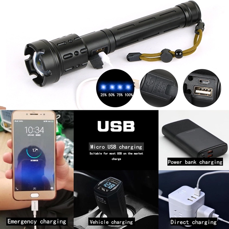 ANBOLT Paten Ultral Power Senter XHP160 2pcs 26650 Zoomable Torch Camp Taktis Cahaya Tahan Air Flashlight