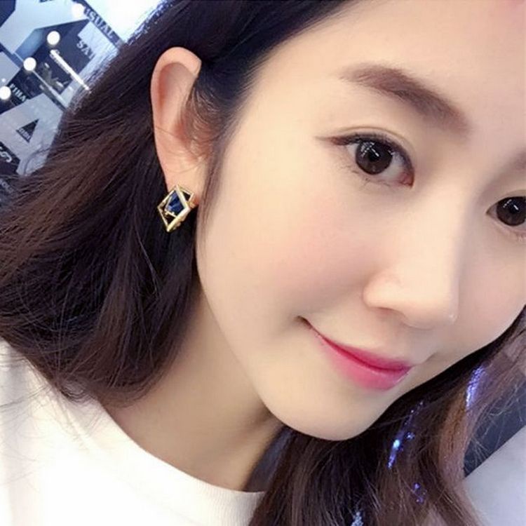 Double-layer square crystal anting-anting all-match modis elegan panjang Korea anting-anting Korea g