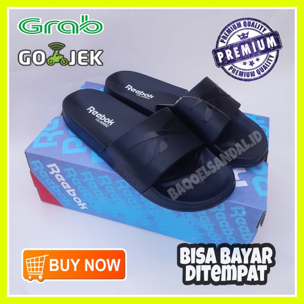  SANDAL  REEBOK  SLIDE SLIP ON FULL BLACK SENDAL KARET  SPORT 