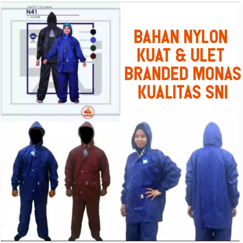 Jas Hujan Monas Setelan Jaket Celana N41 &amp; N22 Ponco Lengan Bahan Nylon