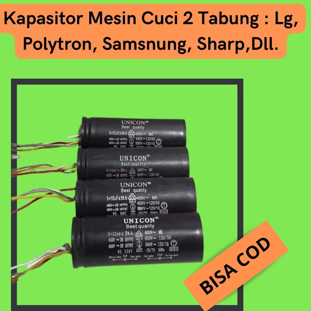 Kapasitor Mesin Cuci 2 Tabung (Aqua dan Umum ) Unicon Best Quality / Kapasitor Capasitor Mesin Cuci 
