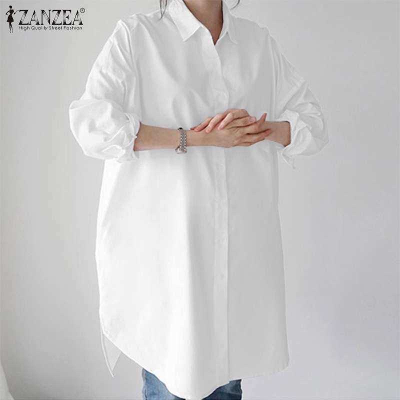 ZANZEA Women Korean Style Vintage Casual Collared Button Down 3/4 Sleeve Solid Color Blouse