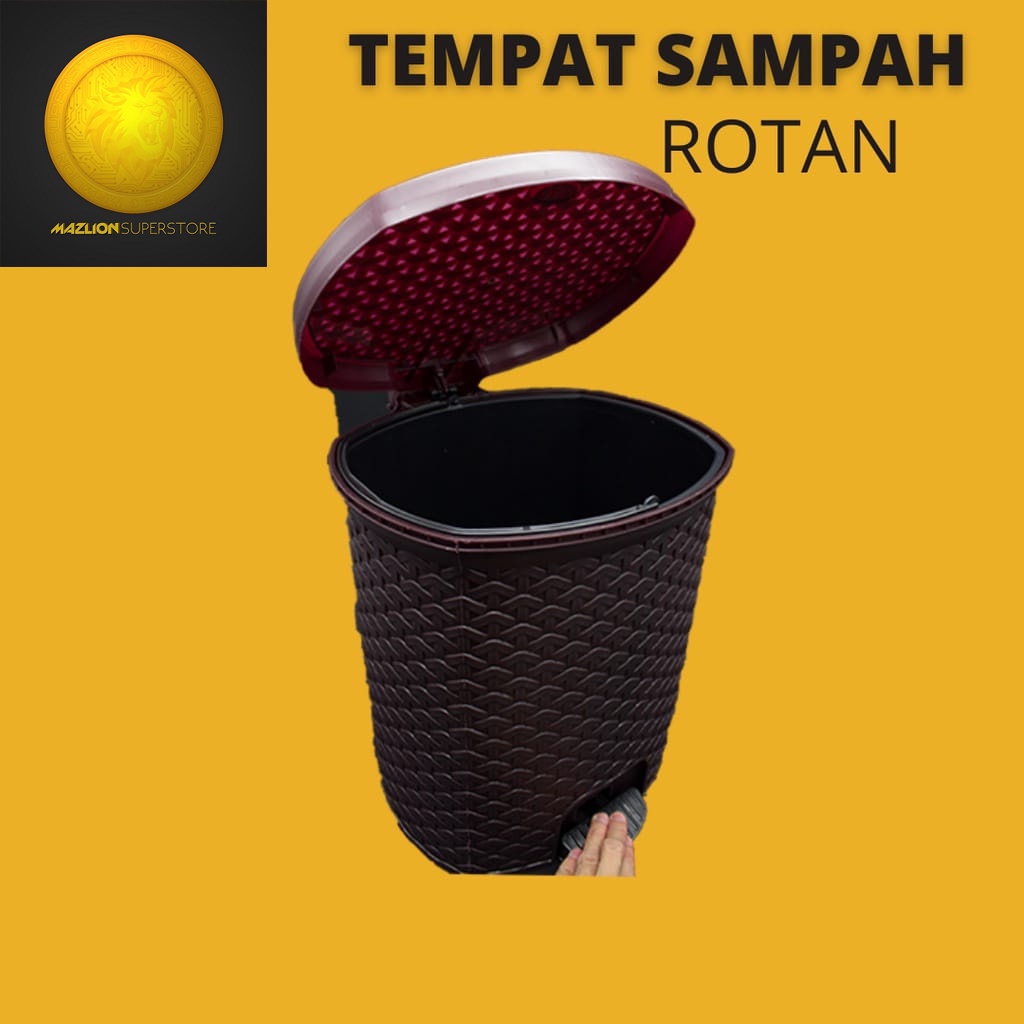 Tempat Sampah Motif Rotan + Injakan - Tempat Sampah Plastik Anyaman