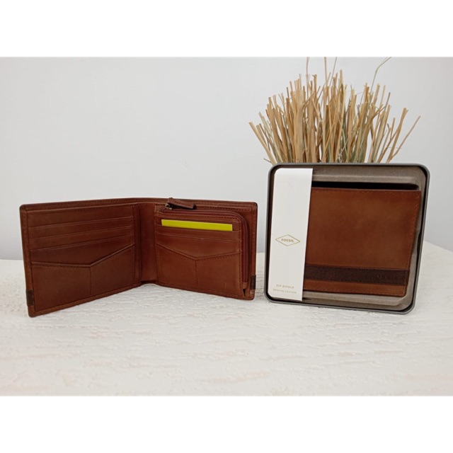 Dompet FOSSIL Quinn Bifold Flip ID Brown with Tin Box Original